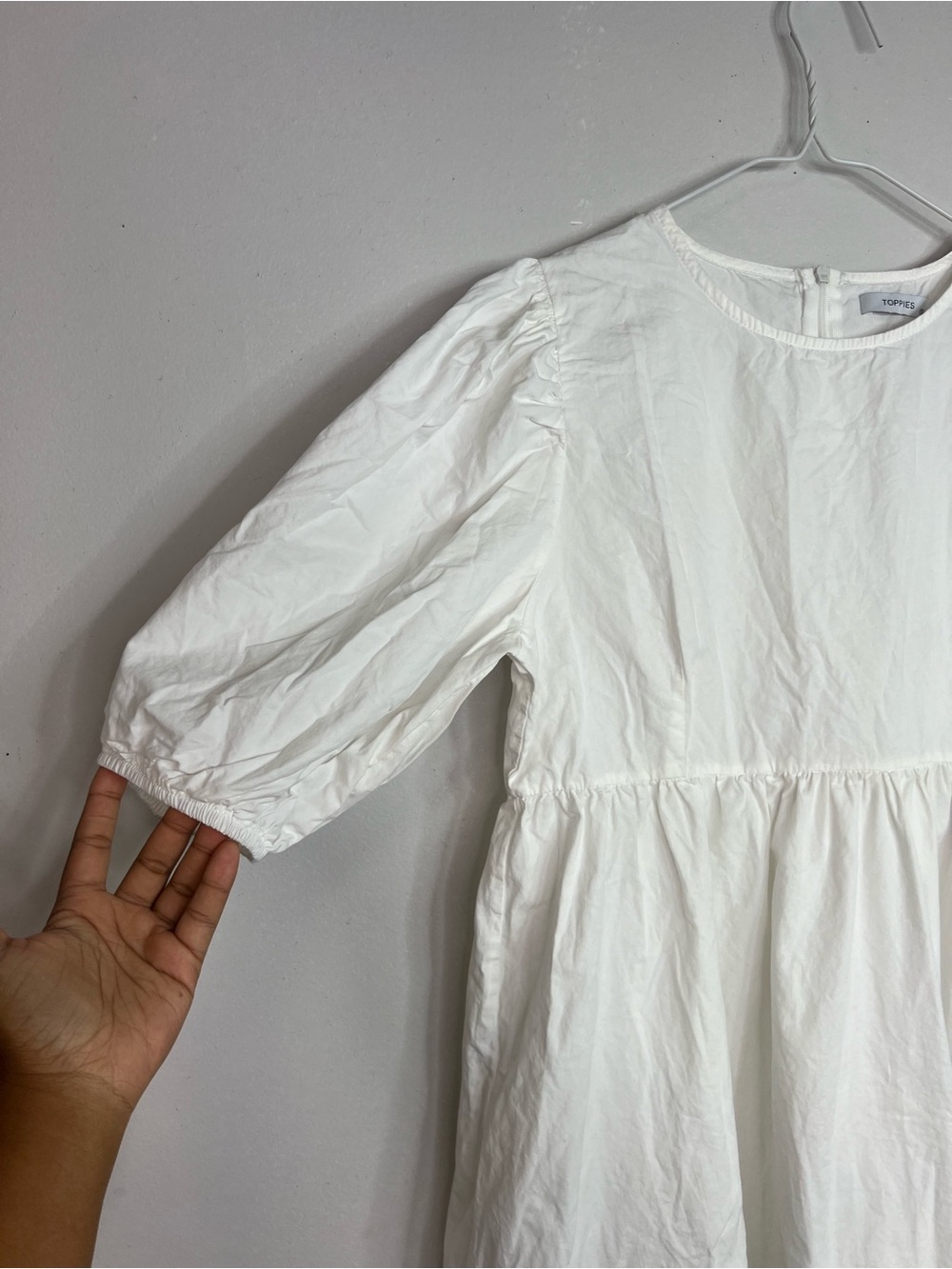 White Puff Sleeve Mini Dress 100% Cotton- Classic Daytime Style - Picture 3 of 8